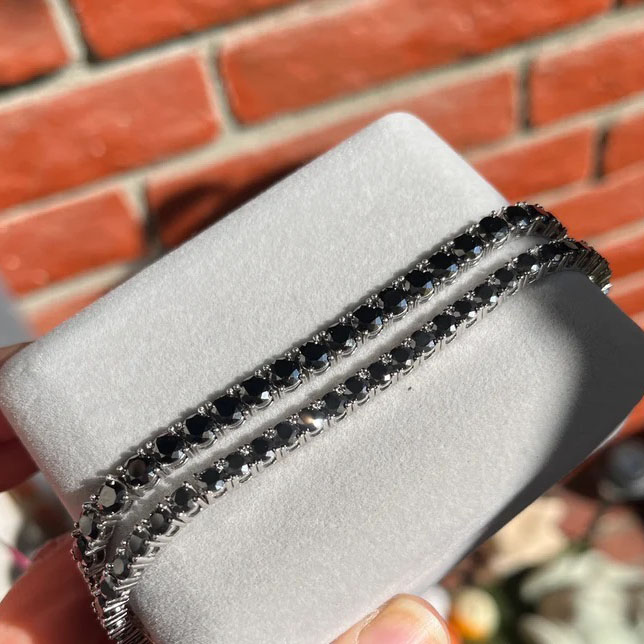 Round Cut Black Sapphire Tennis Bracelet