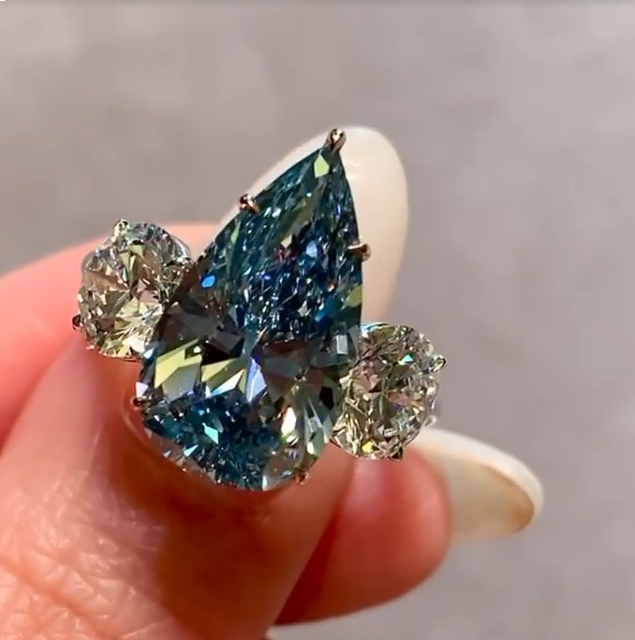 6ct Pear Cut Fancy Vivid Blue Engagement Ring