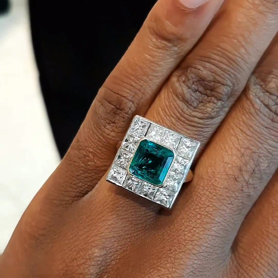 3ct Emerald Cut Emerald Sapphire Engagement Ring