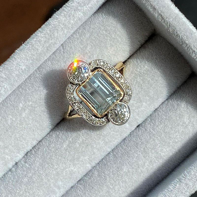 4ct Emerald Cut Aquamarine Sapphire Engagement Ring