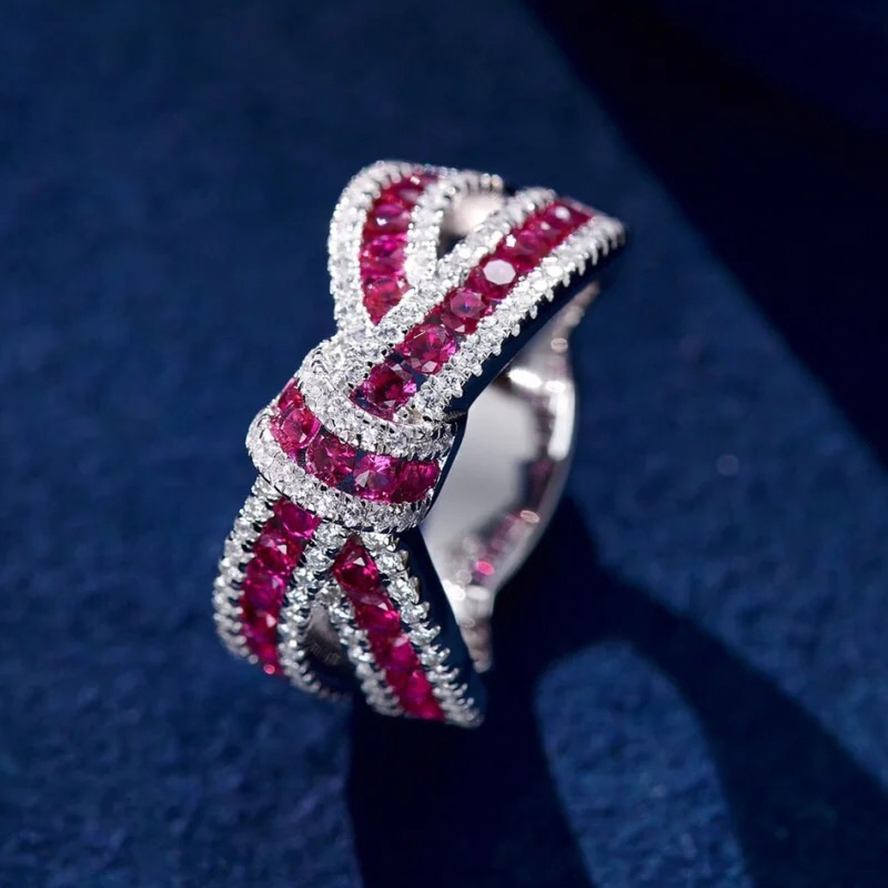 5ct Bow Knot Design Ruby Sapphire Eternity Ring
