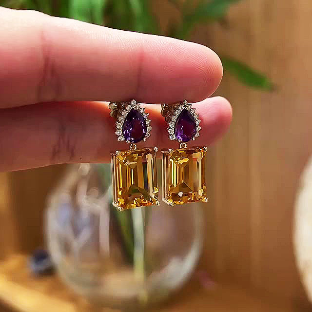 Emerald Cut Yellow Sapphire Drop Earrings