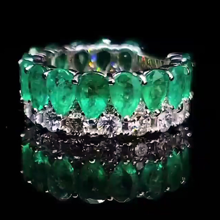 Unique 7.35ct Pear Cut Emerald Sapphire Eternity Ring