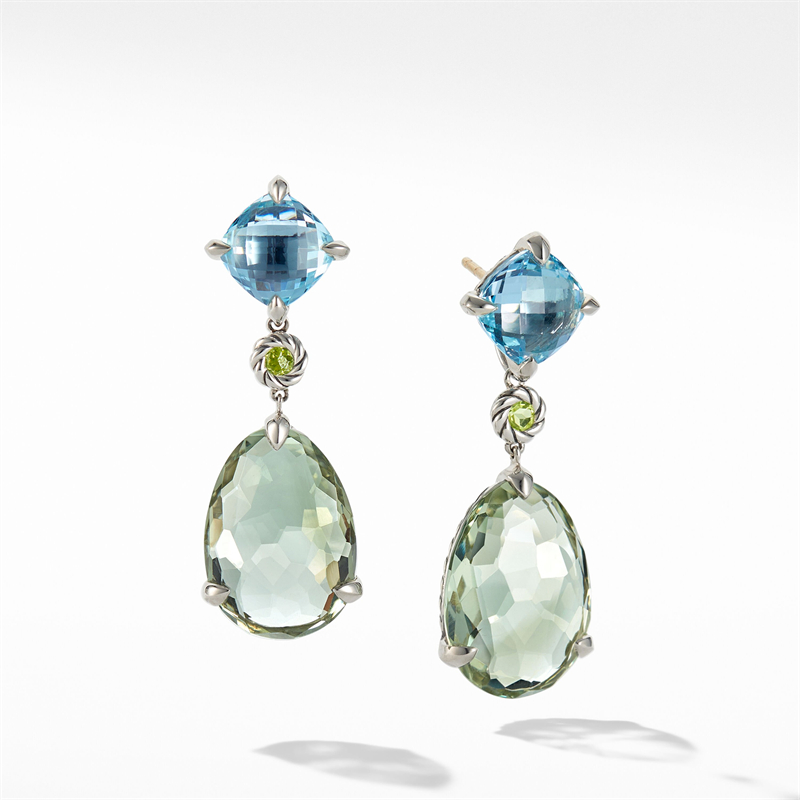 Fashion Aquamarine&Peridot Green Sapphire Drop Earrings