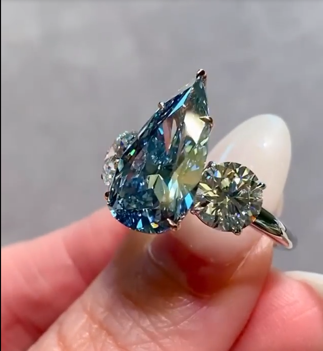 6ct Pear Cut Fancy Vivid Blue Engagement Ring