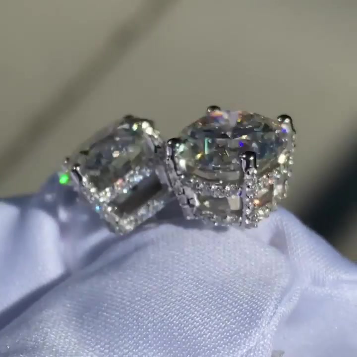 2ct Under Halo Classic Round Brilliant Cut Stud Earrings