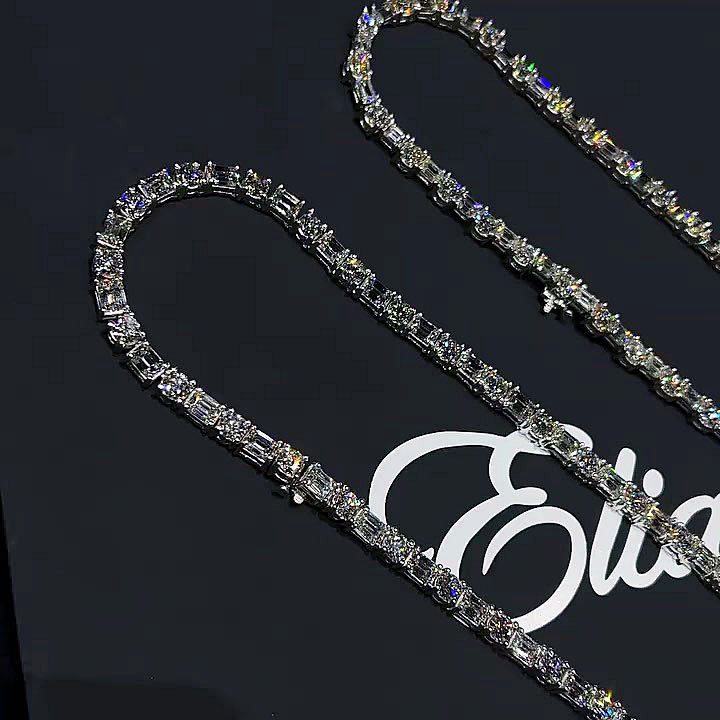 Emerald&Oval Cut White Sapphire Men's Necklace