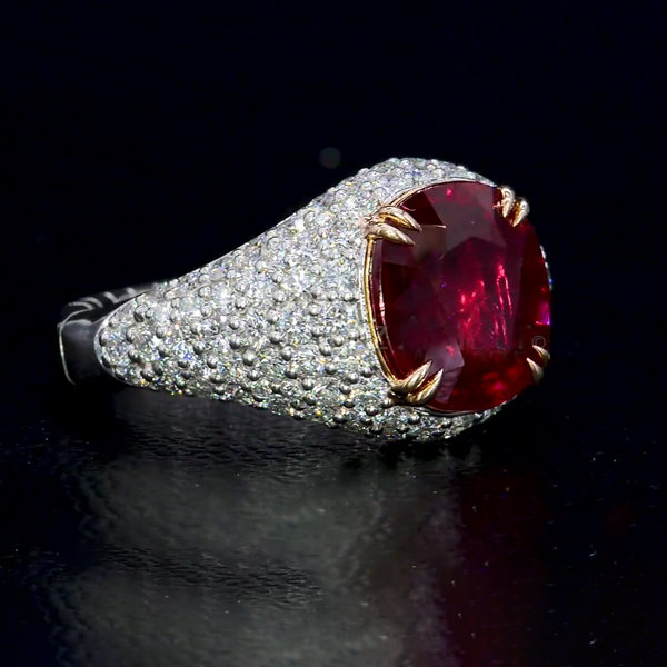 7ct Micro-pave Setting Cushion Cut Ruby Sapphire Men's Ring