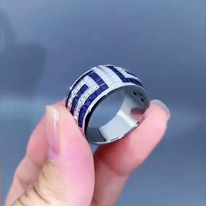 6.75ct Double-tone Sapphire Men's Eternity Ring