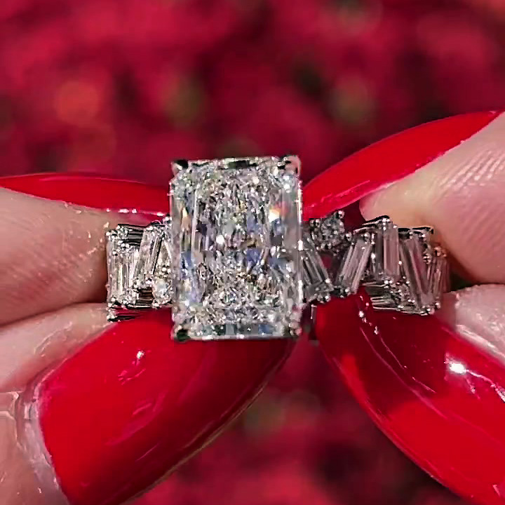 4ct Radiant Cut White Sapphire Engagement Ring