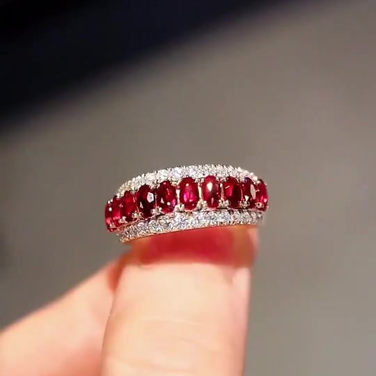 5ct Oval Cut Ruby Sapphire Half Eternity Ring