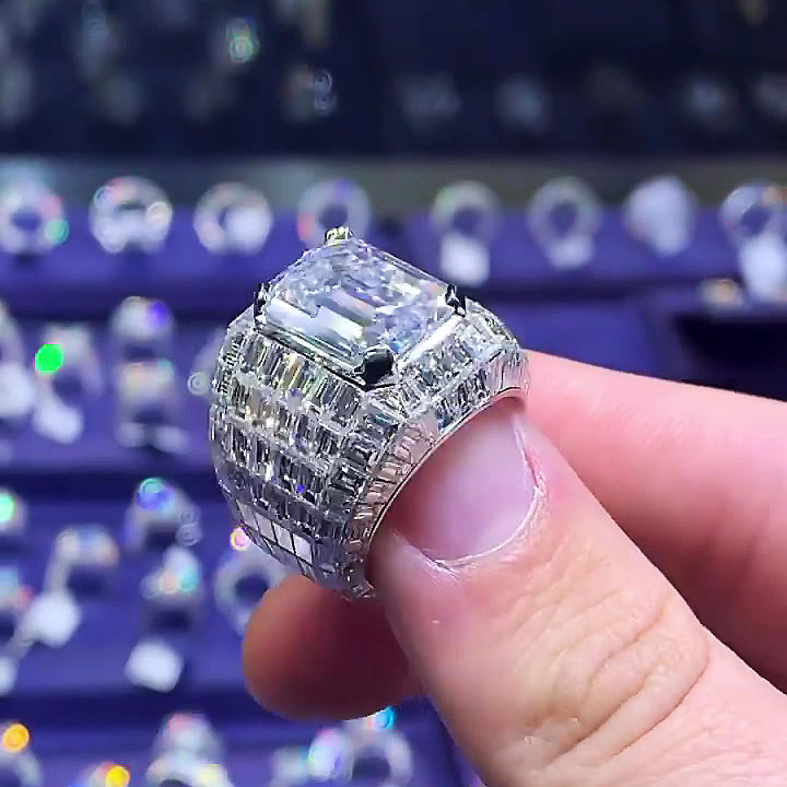 5ct Emerald Cut White Sapphire Men's Cocktail Ring