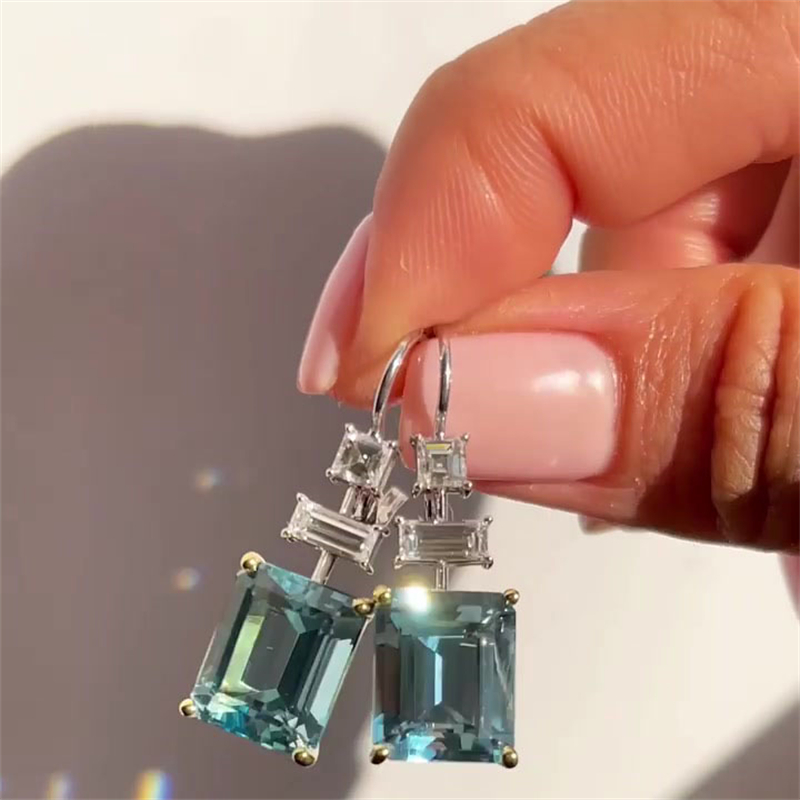 4ct Emerald Cut Aquamarine Sterling Silver Earrings