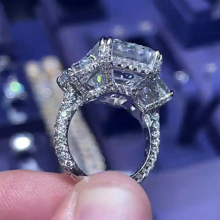 8ct Three-stone Emerald Cut White Sapphire Engagement Ring