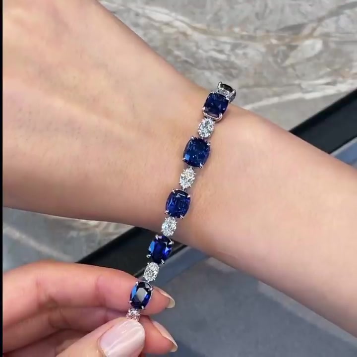 Oval Cut Blue&White Sapphire Bracelet