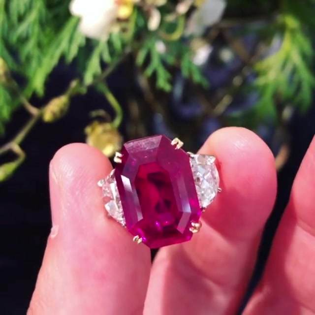 12ct Emerald Cut Ruby Sapphire Engagement Ring