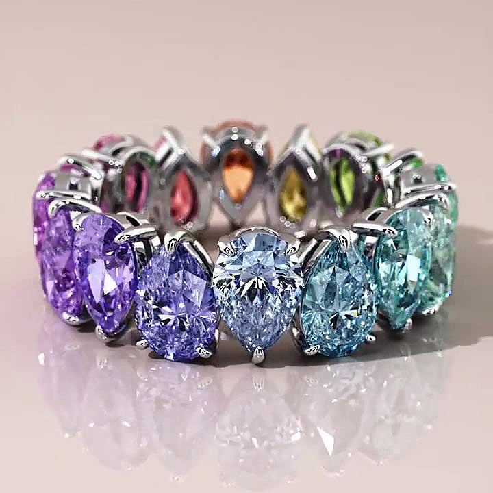 7ct Pear Cut Rainbow Sapphire Eternity Ring