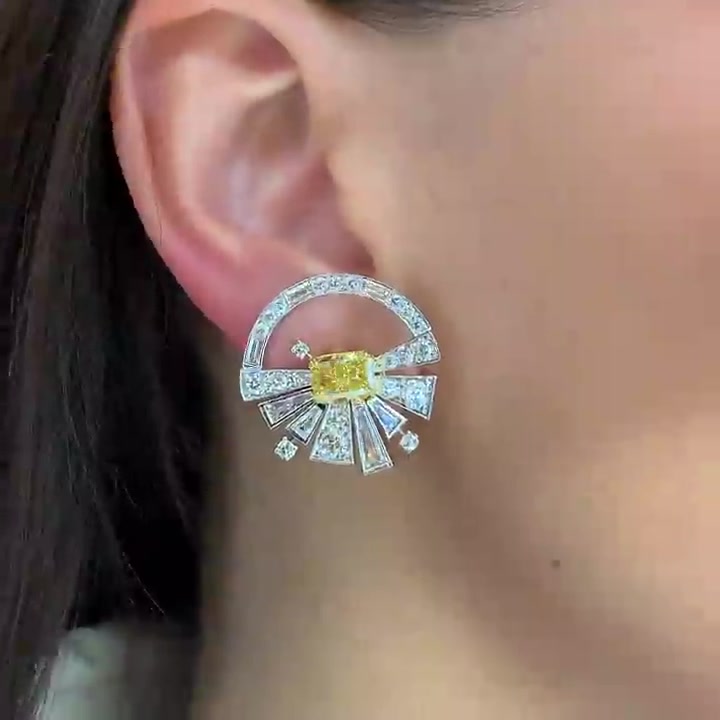 Radiation Cutting Irregular Shape Yellow Sapphire Hoop Earrings