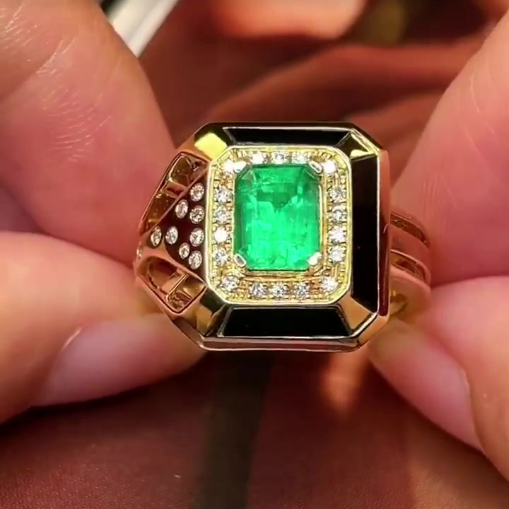 4ct Emerald Cut Green Sapphire Engagement Ring for Men