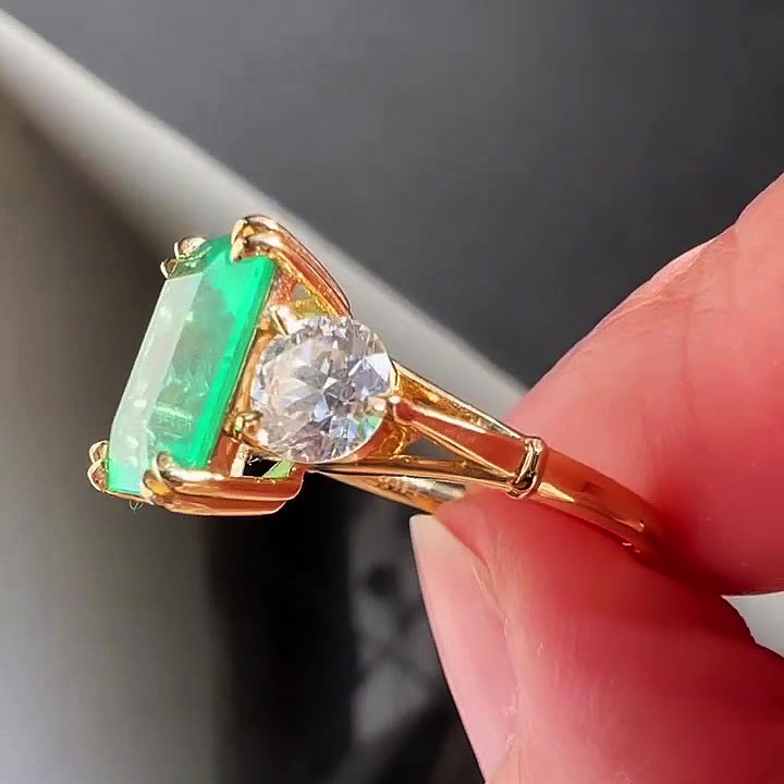 5ct Emerald Cut Emerald Sapphire Engagement Ring