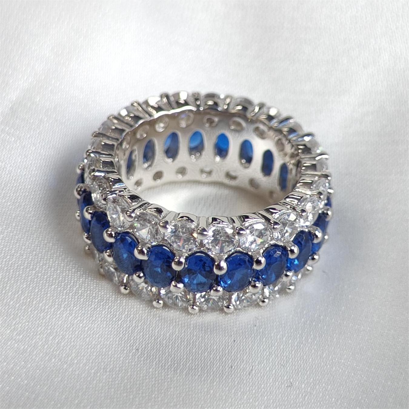 8.15ct Triple Row Oval&Round Cut Sapphire Eternity Ring