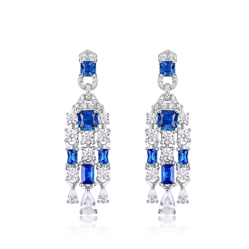 Art Design Radiant Cut Blue Sapphire Drop Earrings