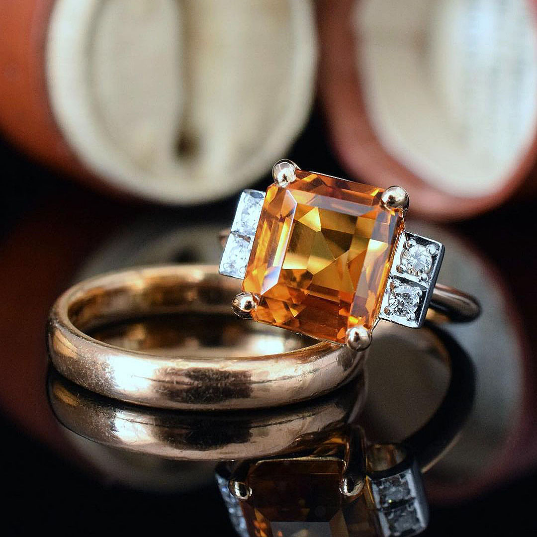 4ct Emerald Cut Yellow Sapphire Engagement Ring