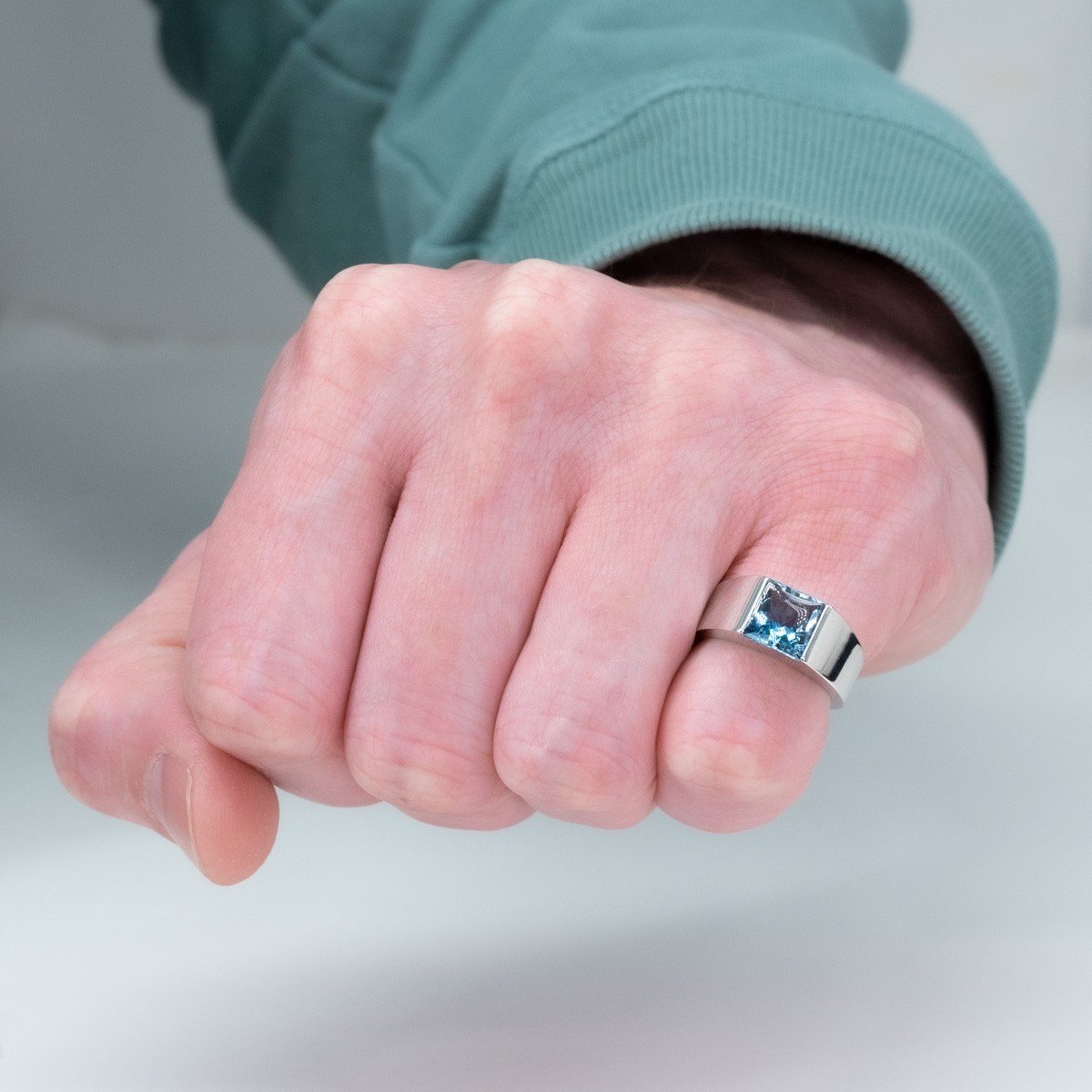 5ct Princess Cut Aquamarine Sapphire Men's Engagement Ring