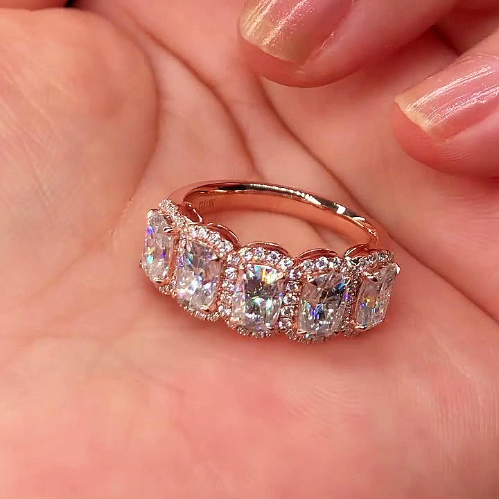 5.75ct Five-Stone Cushion Cut White Sapphire Eternity Ring