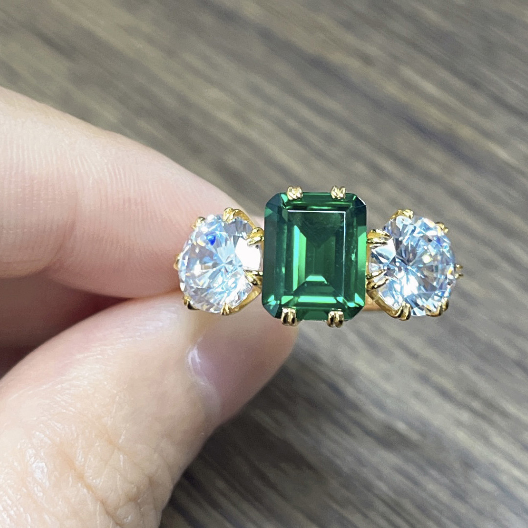 4ct Three-stone Emerald Sapphire Engagement Ring