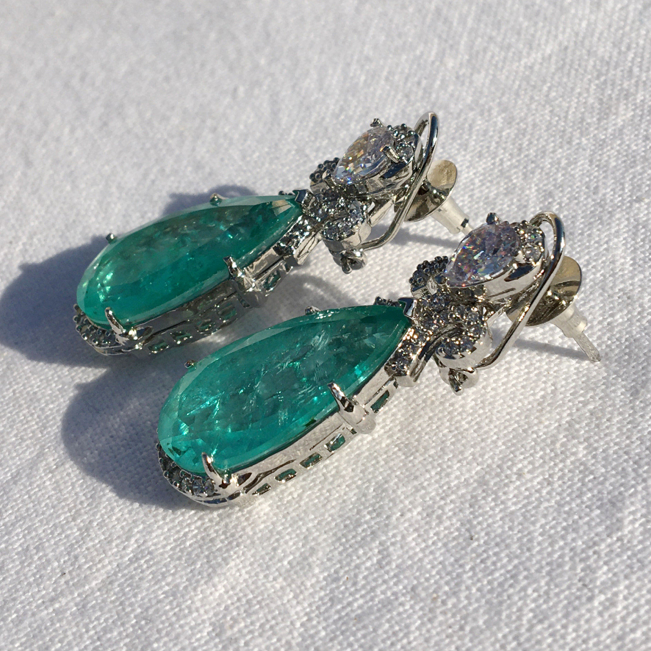 Pear Cut Green Sapphire Drop Earrings