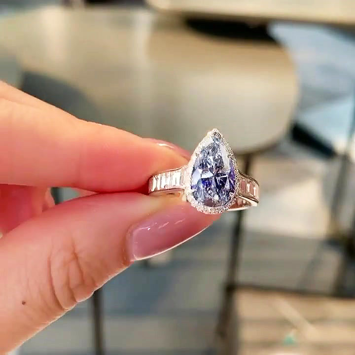 4ct Pear Cut Blue Sapphire Engagement Ring