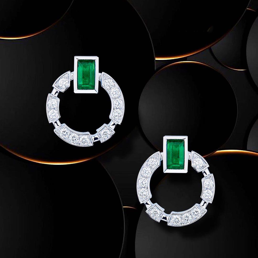 Baguette Cut Emerald Sapphire Hoop Earrings