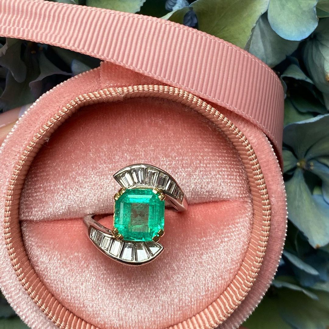 4ct Asscher Cut Emerald Sapphire Engagement Ring