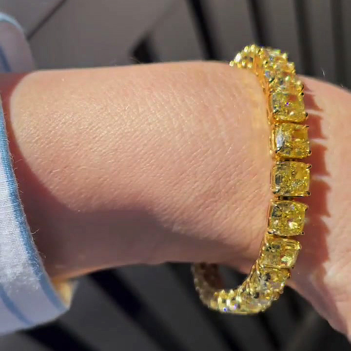 Cushion Cut Yellow Sapphire Tennis Chain Bracelet