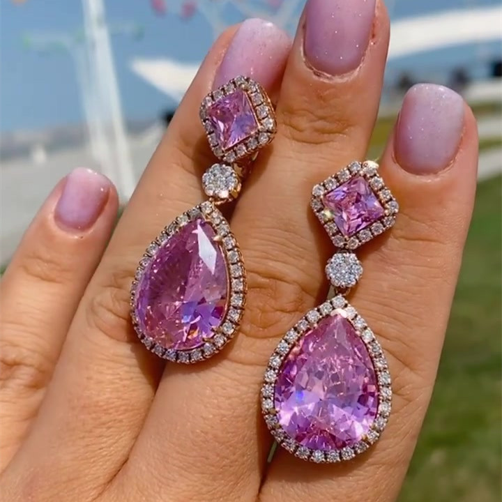Halo Pink Sapphire Drop Earrings