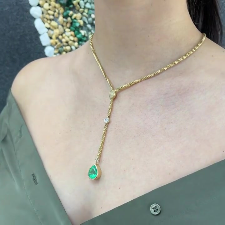 Cuban Chain Pear Cut Emerald Sapphire Pendant Necklace