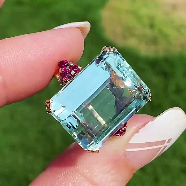 7ct Emerald Cut Aquamarine Sapphire Engagement Ring
