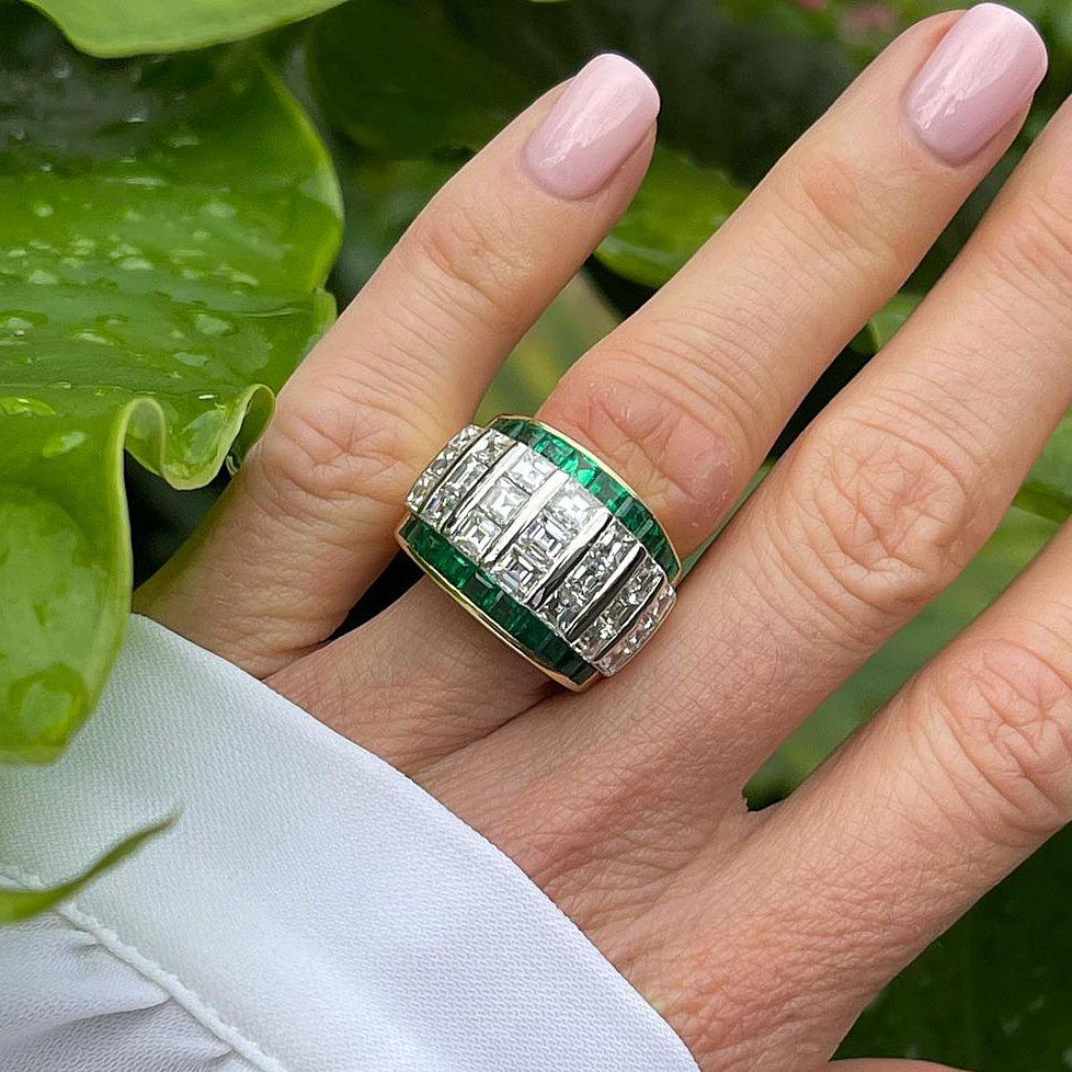 8.35ct Asscher Cut Emerald Sapphire Eternity Ring