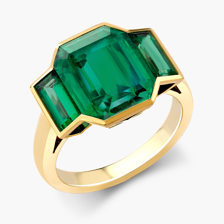 7ct Three-Stone Emerald Cut Emerald Sapphire Engagement Ring