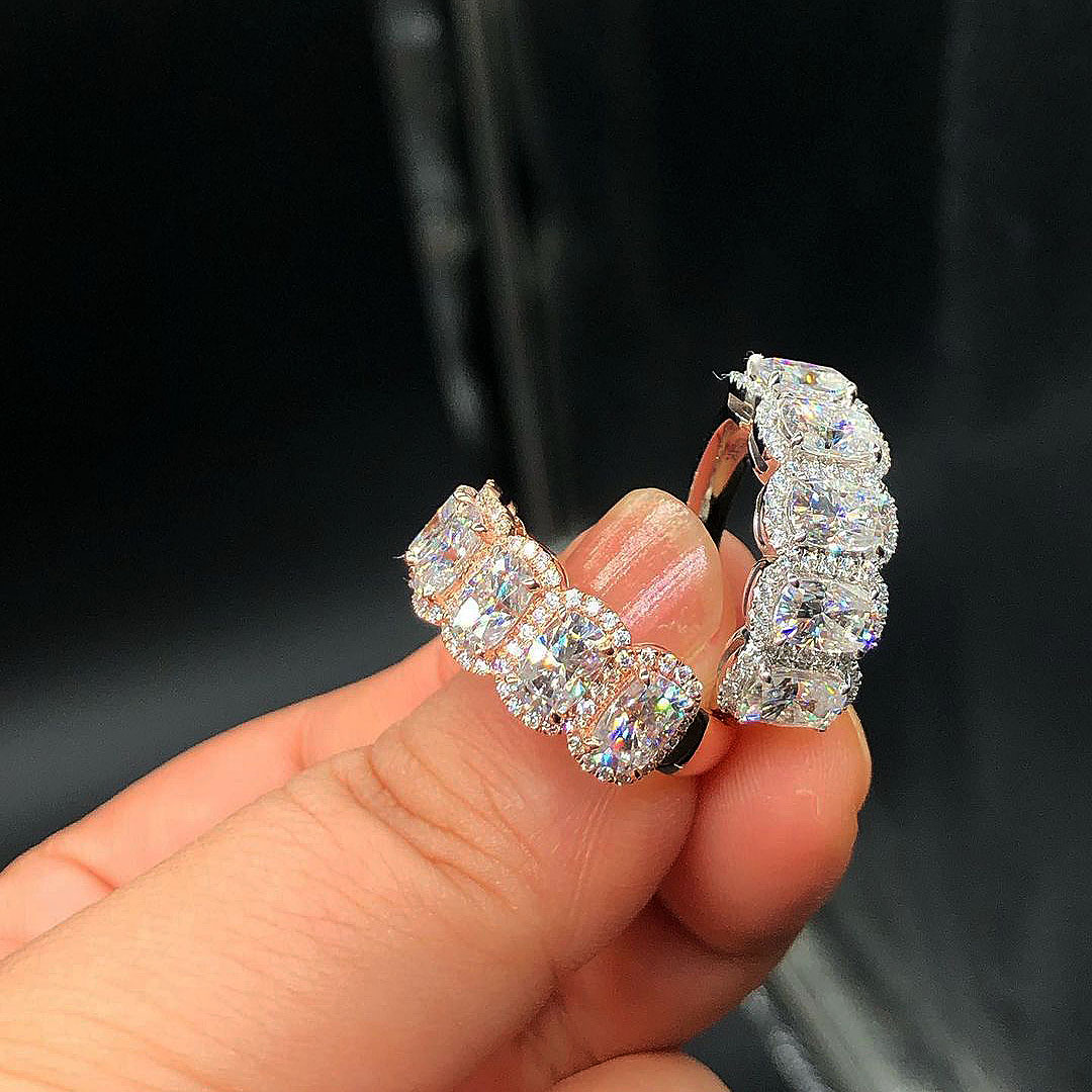 5.75ct Five-Stone Cushion Cut White Sapphire Eternity Ring