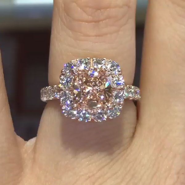 2ct Cushion Cut Pink Rose Gold Diamond Ring