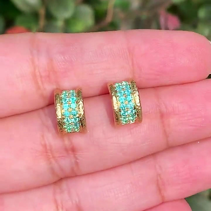 Round Cut Aquamarine Sapphire Stud Earrings