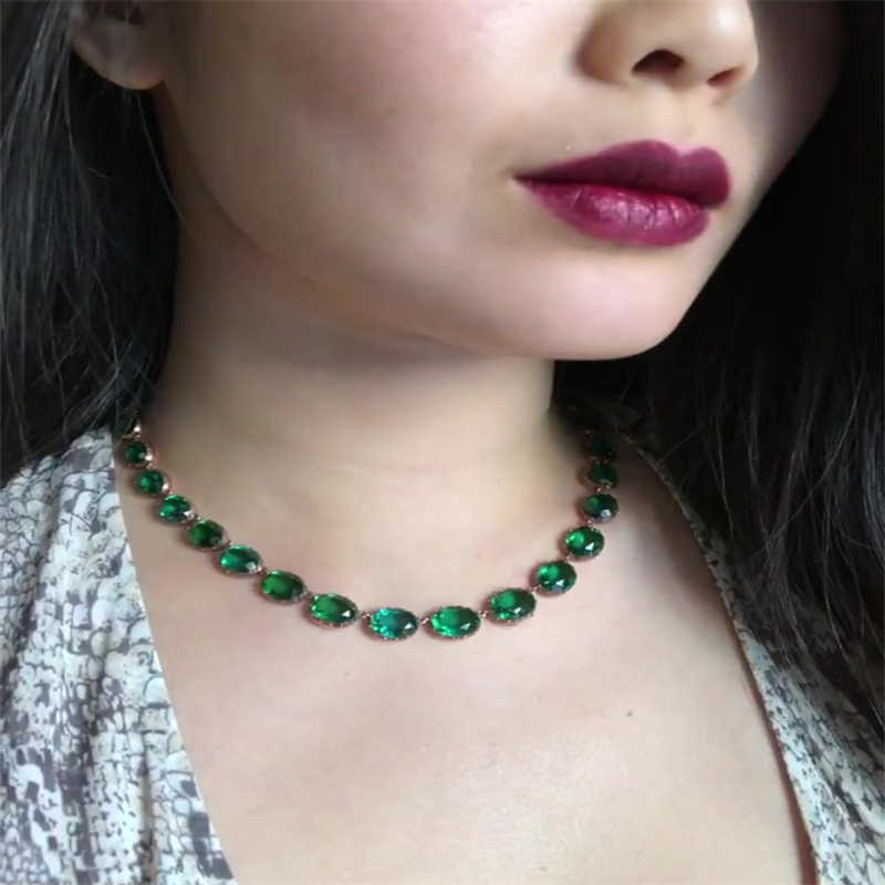 Round Cut Emerald Sapphire Necklace