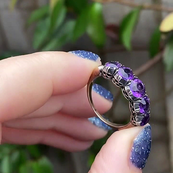 5ct Art Deco Round Cut Amethyst Sapphire Eternity Ring