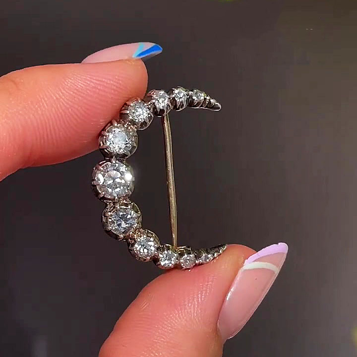 1.75ct Victorian Old Cut White crescent Sapphire Brooch