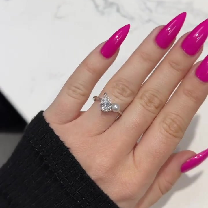 2ct Pear Cut White Sapphire Wedding Band with Pearl