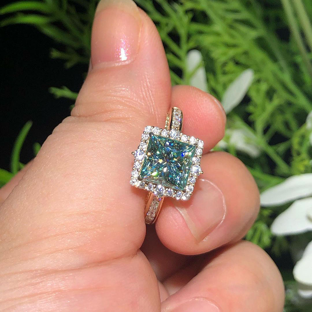 4ct Princess Cut Green Sapphire Engagement Ring