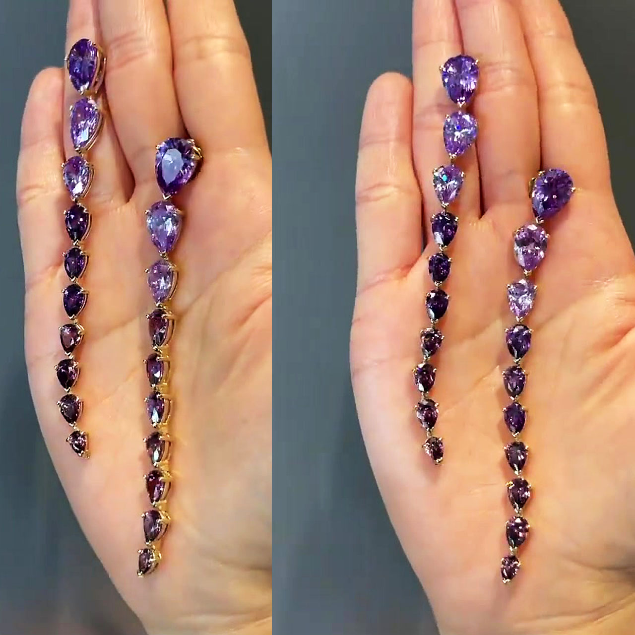 Pear Cut Amethyst Sapphire Drop Earrings