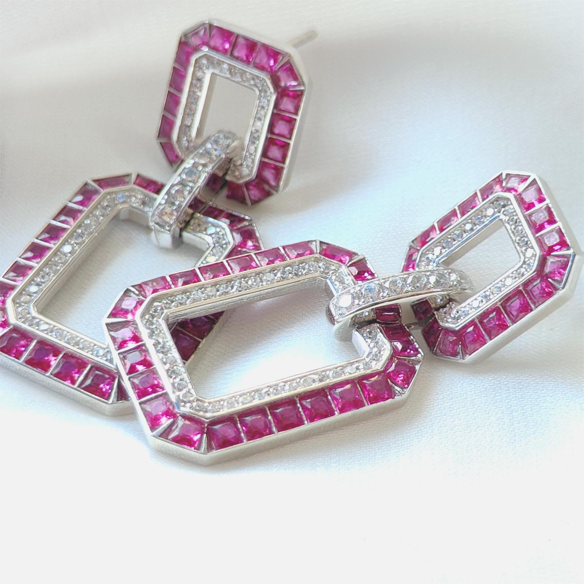 Baguette&Tapered Baguette Cut Ruby Sapphire Hoop Earrings